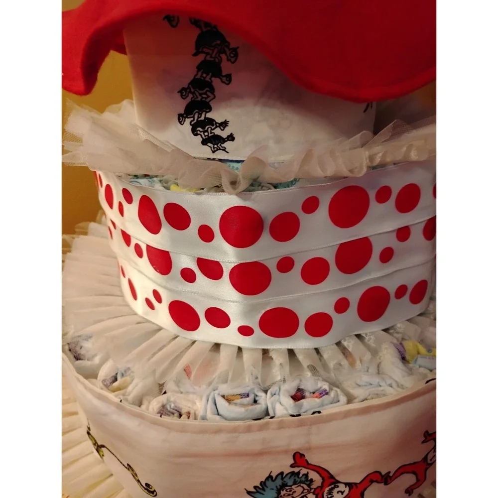 Cat in The Hat Thing 1 2 Dr Seuss Diaper Cake 3 Tier Cloth 5x Baby Shower Table